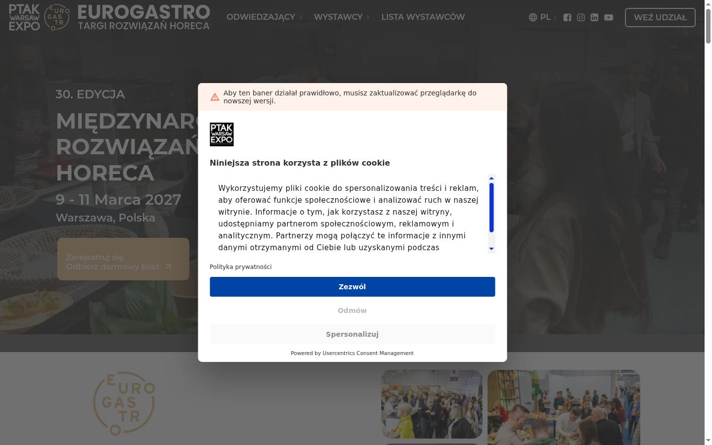 Zrzut ekranu banera zgody wyświetlanego przed jakąkolwiek interakcją