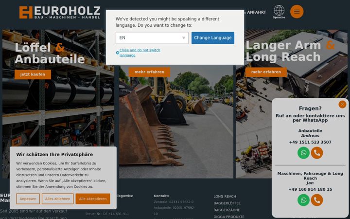 Kuvakaappaus sivustosta euroholz-hagen.de