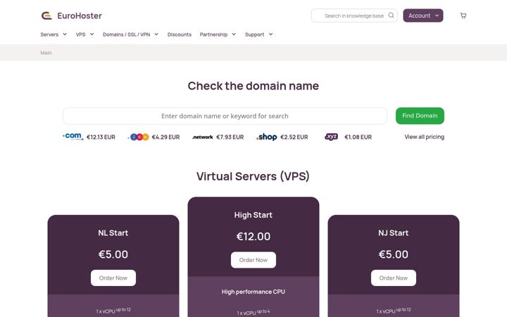 Screenshot of eurohoster.org