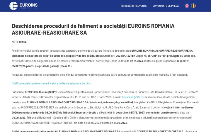 Captura de pantalla de euroins.ro