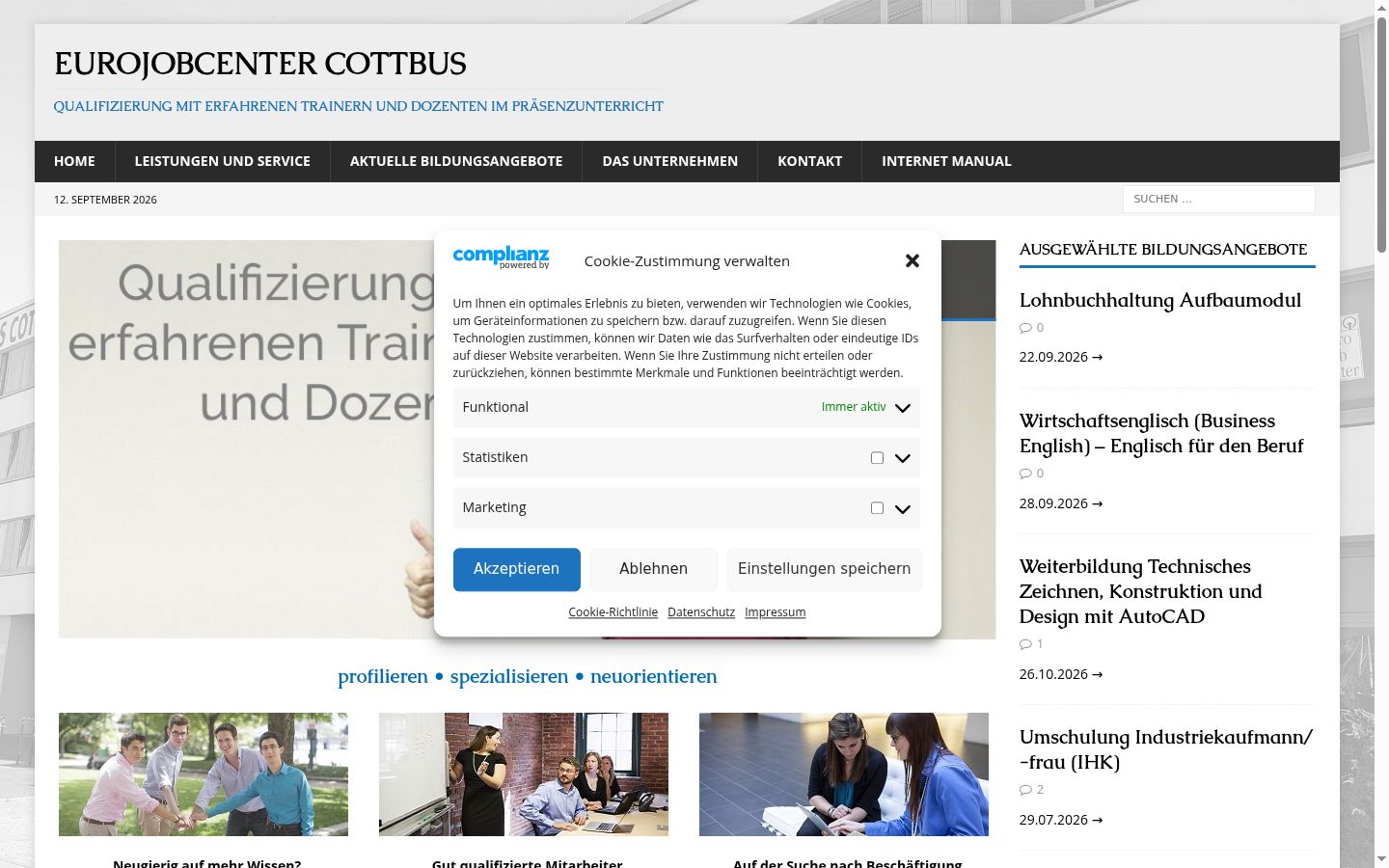 Screenshot des Einwilligungsbanners vor jeglicher Interaktion