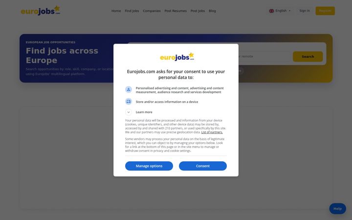 Screenshot of eurojobs.com