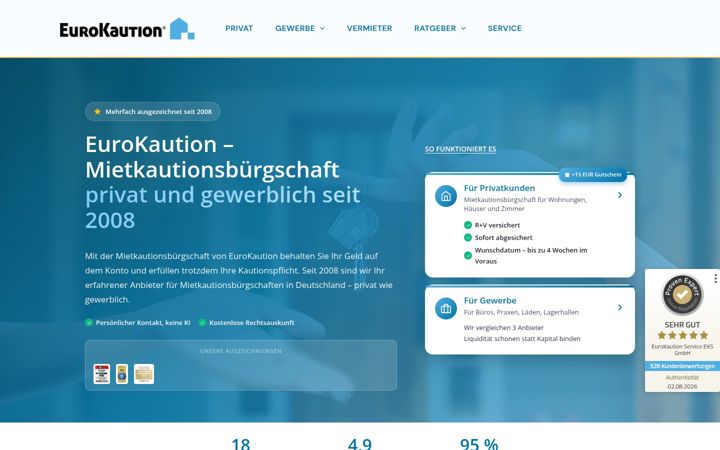 Kuvakaappaus sivustosta eurokaution.de