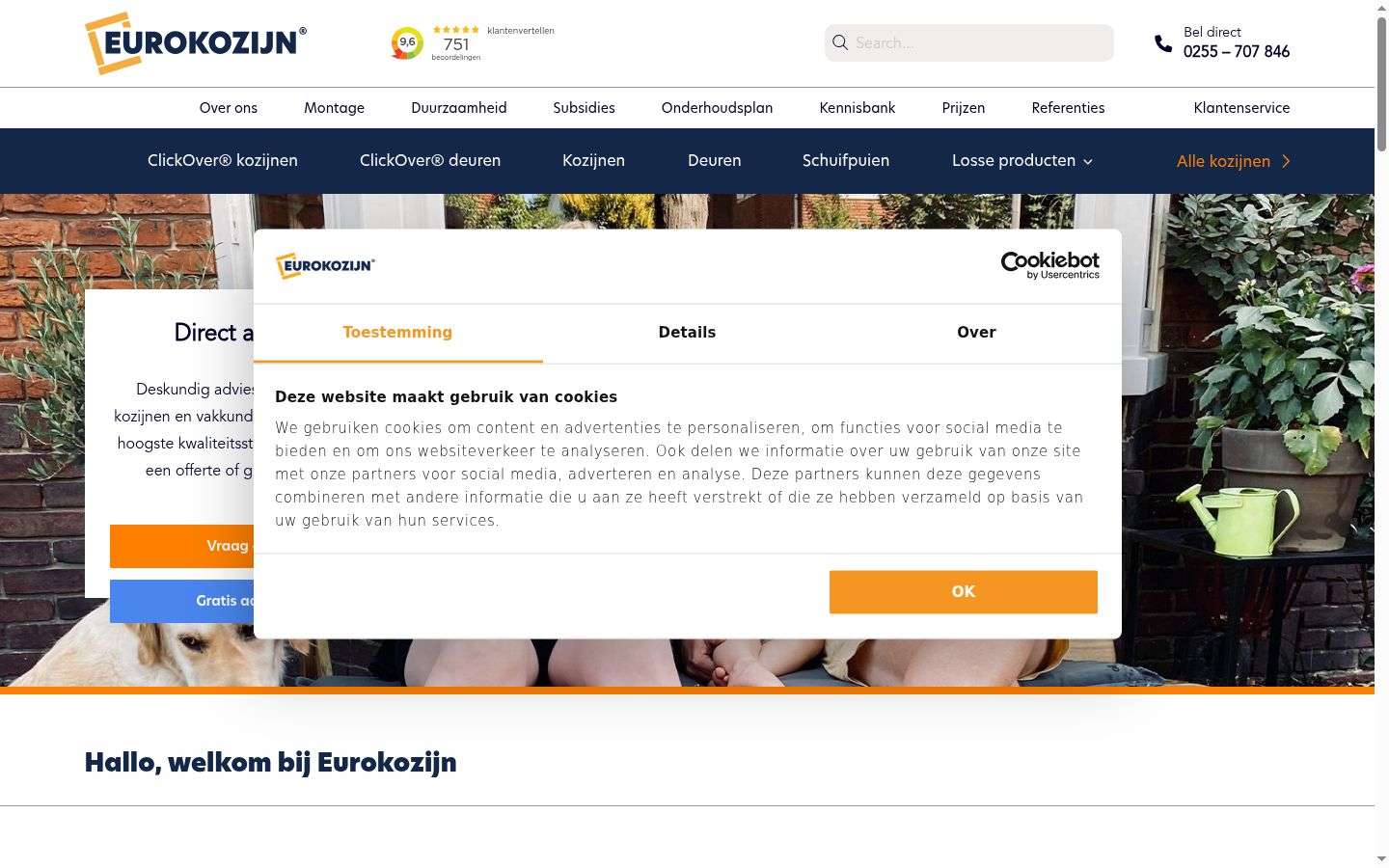 Captura de ecrã do banner de consentimento apresentado antes de qualquer interação