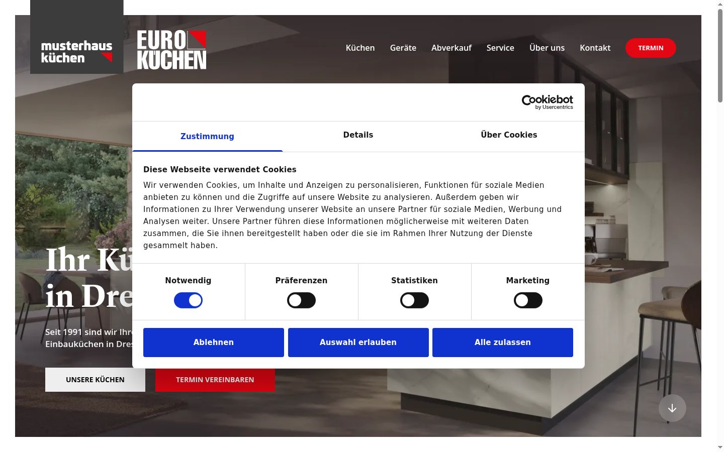 Captura de ecrã do banner de consentimento apresentado antes de qualquer interação