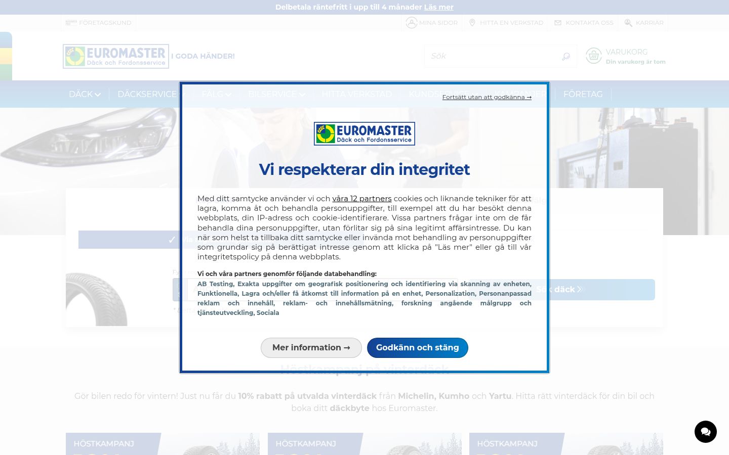 Screenshot del banner di consenso mostrato prima di qualsiasi interazione
