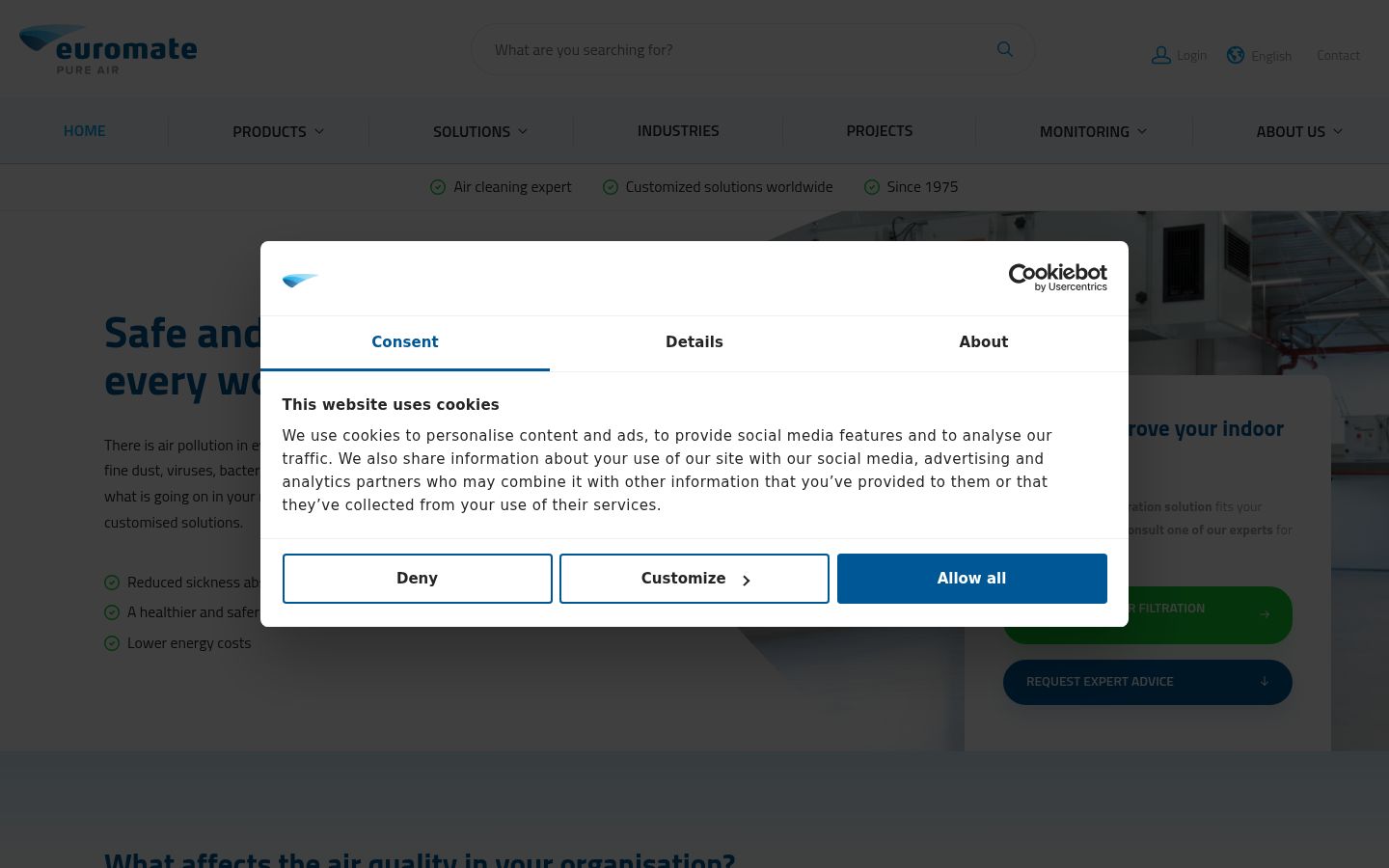 Capture d'écran de la bannière de consentement affichée avant toute interaction