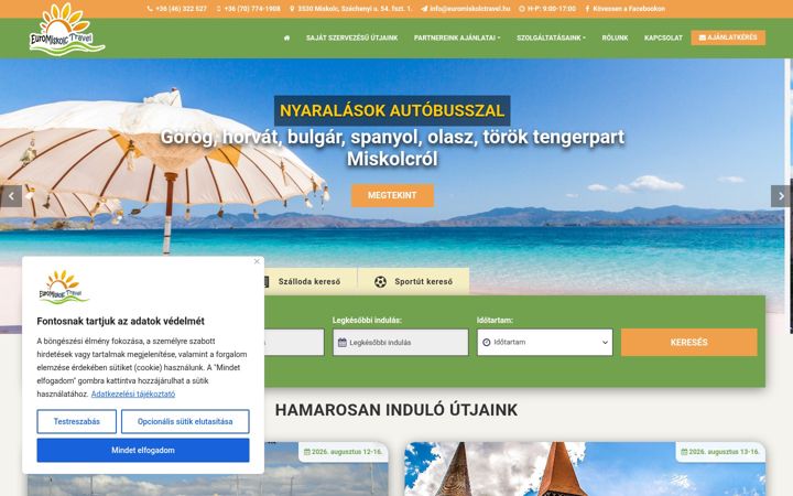 Kuvakaappaus sivustosta euromiskolctravel.hu