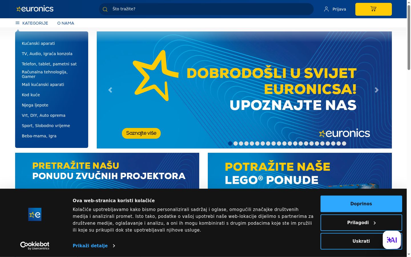 Snímek obrazovky baneru souhlasu zobrazeného před jakoukoli interakcí