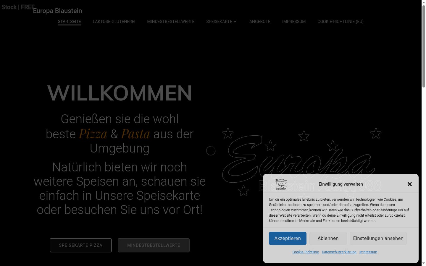 Screenshot des Einwilligungsbanners vor jeglicher Interaktion