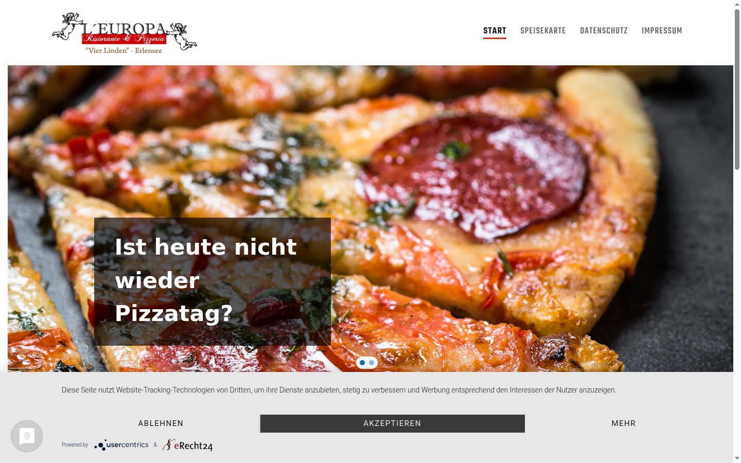 Screenshot des Einwilligungsbanners vor jeglicher Interaktion