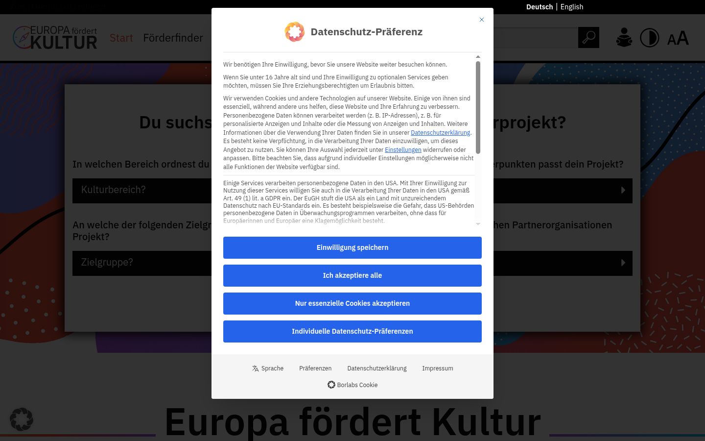 Captură de ecran a bannerului de consimțământ afișat înainte de orice interacțiune