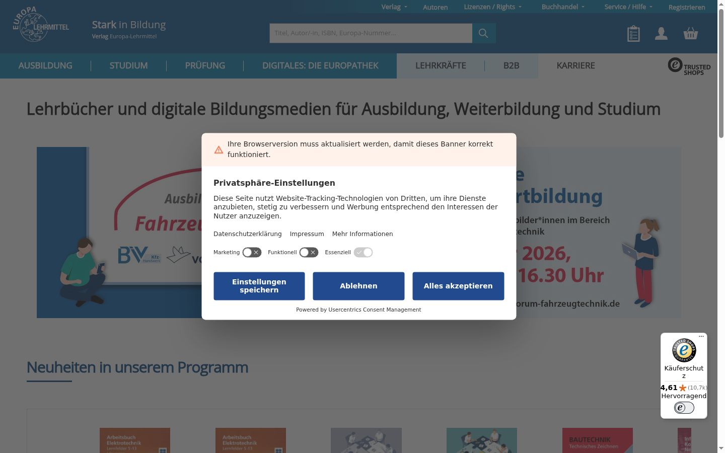 Screenshot del banner di consenso mostrato prima di qualsiasi interazione