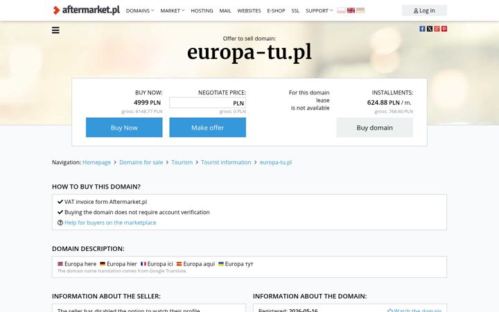 Screenshot stránky europa-tu.pl