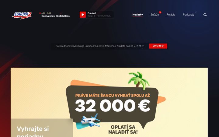 Captură de ecran a europa2.sk