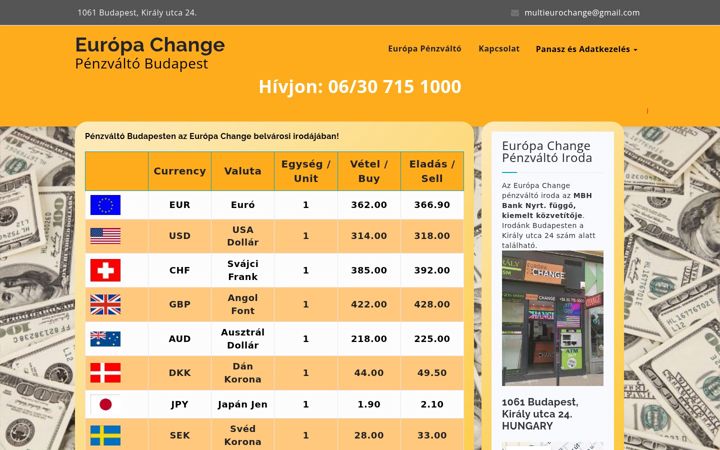 Kuvakaappaus sivustosta europachange.hu