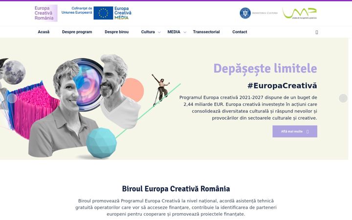 Captură de ecran a europacreativa.eu