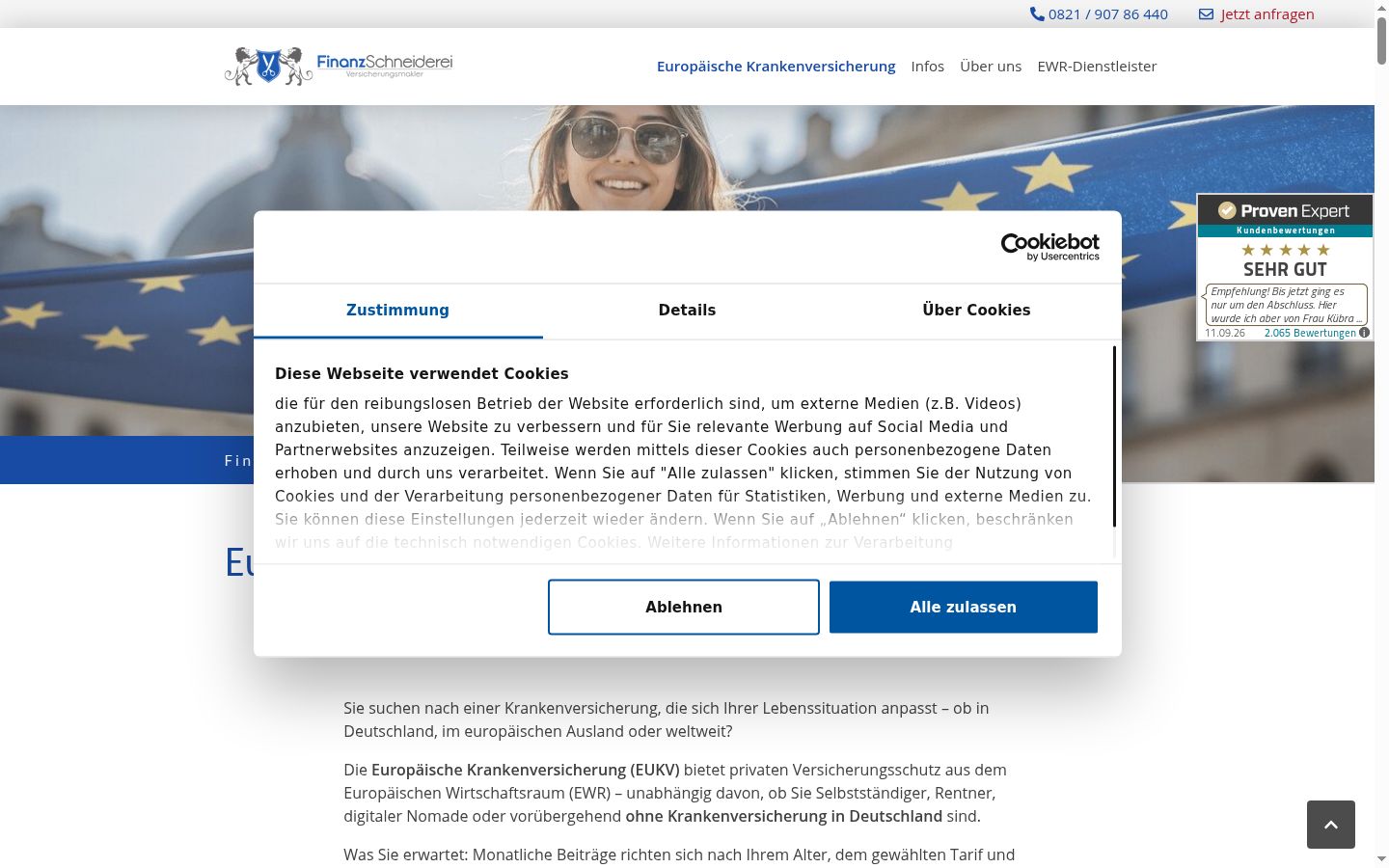 Screenshot del banner di consenso mostrato prima di qualsiasi interazione