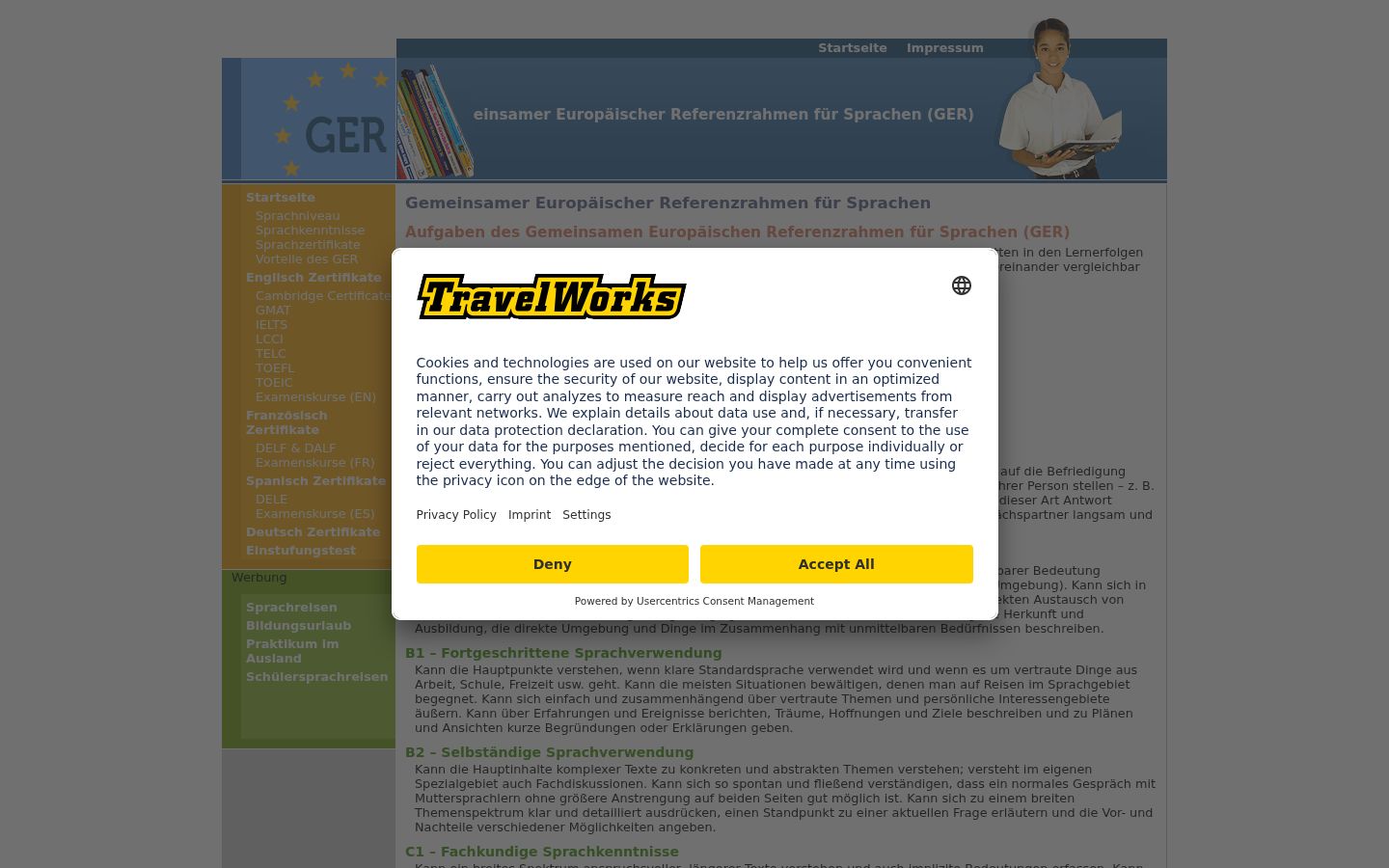 Screenshot of the consent banner shown before any interaction