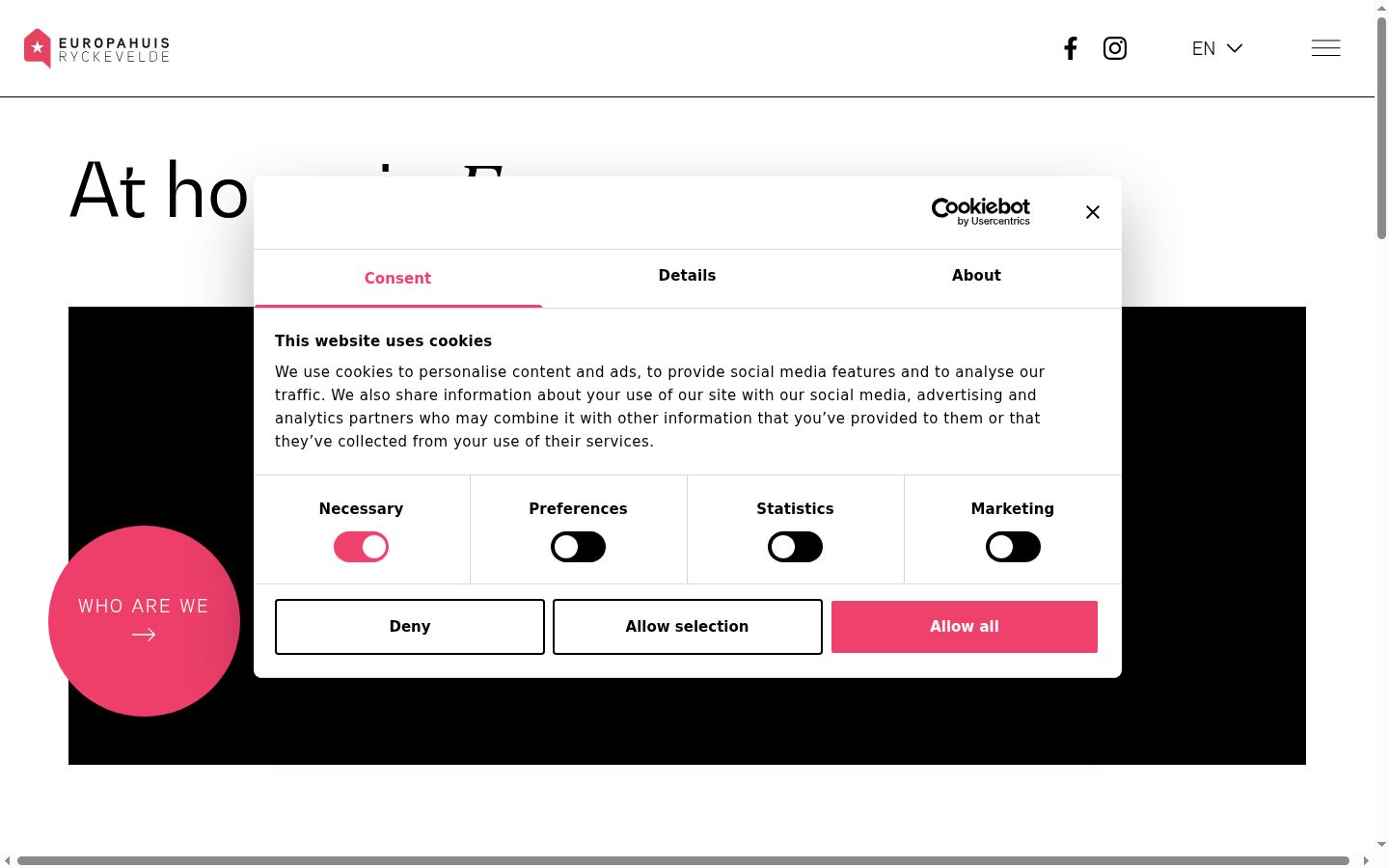 Screenshot del banner di consenso mostrato prima di qualsiasi interazione