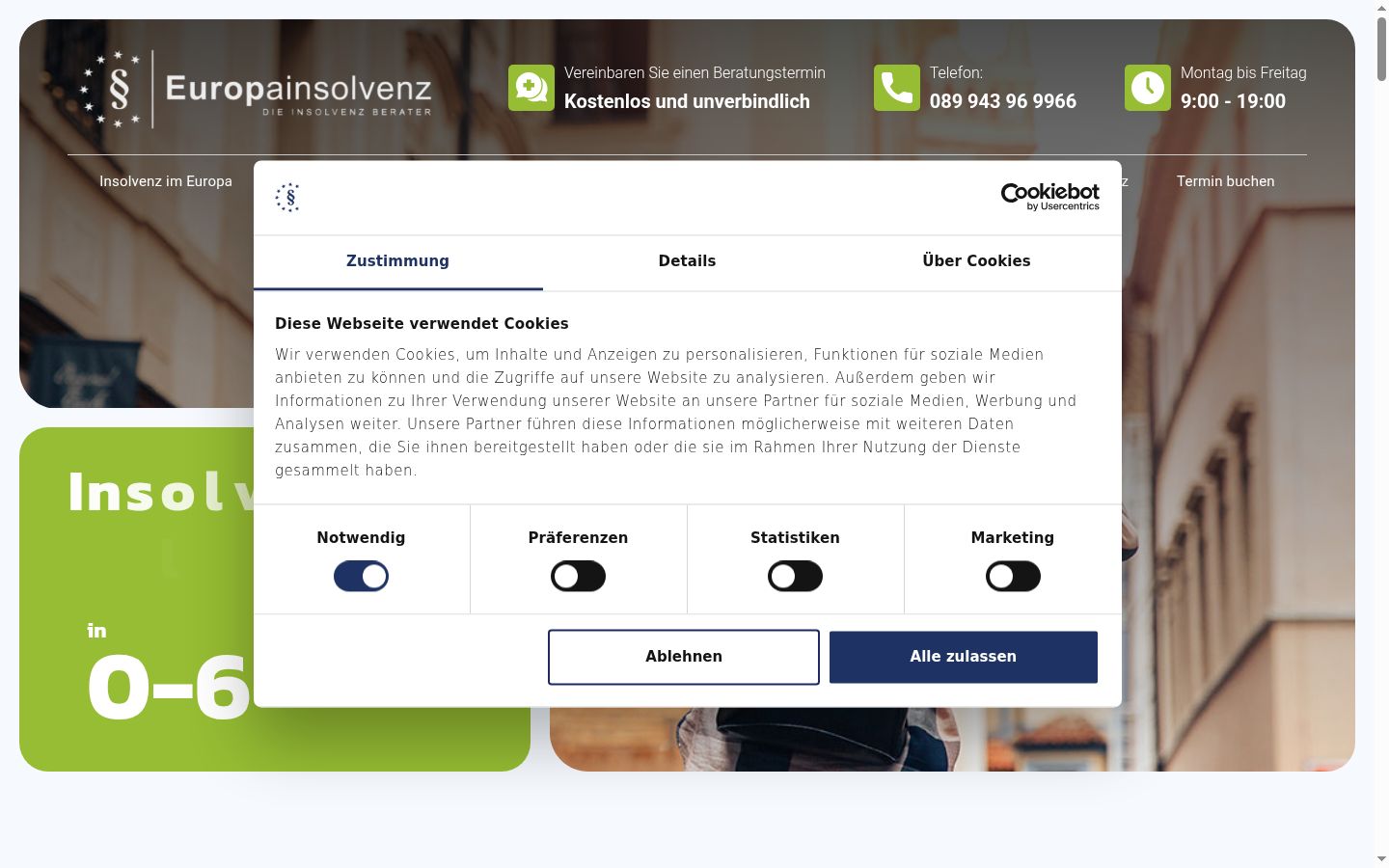 Screenshot del banner di consenso mostrato prima di qualsiasi interazione
