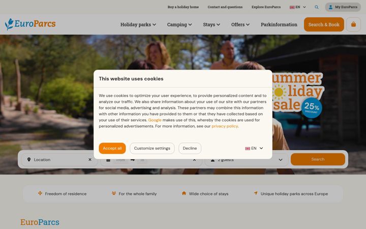 Screenshot of europarcs.com