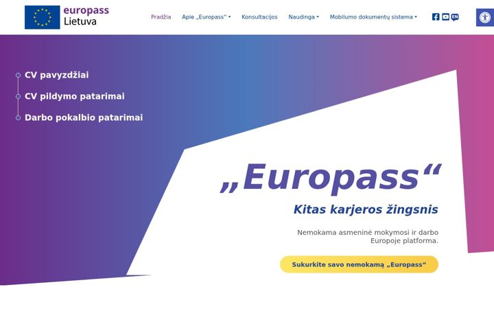 Snímek obrazovky europass.lt