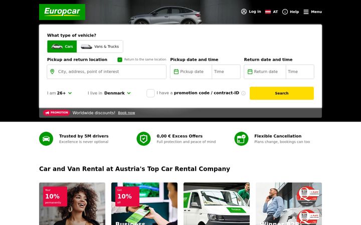 Ekraanipilt saidist europcar.at