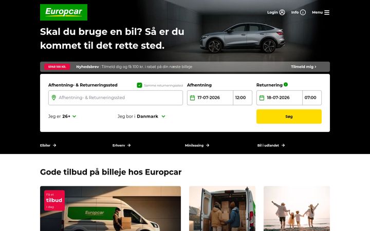 Snímek obrazovky europcar.dk