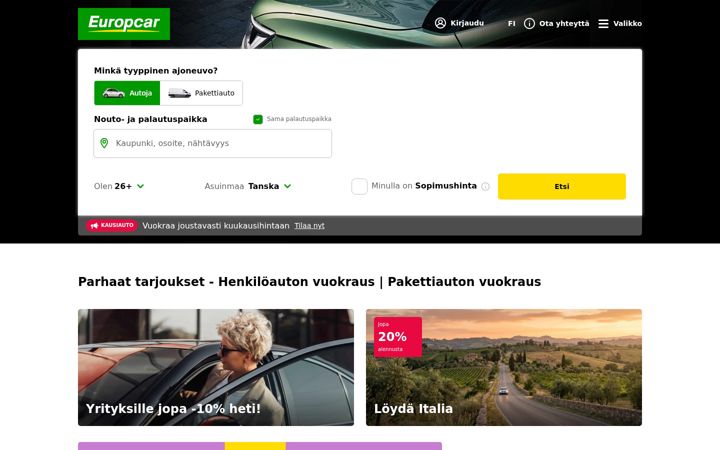 Екранна снимка на europcar.fi