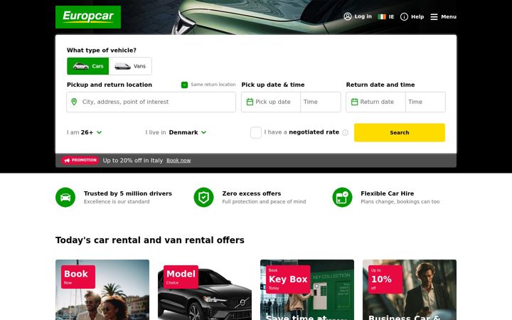 Skærmbillede af europcar.ie