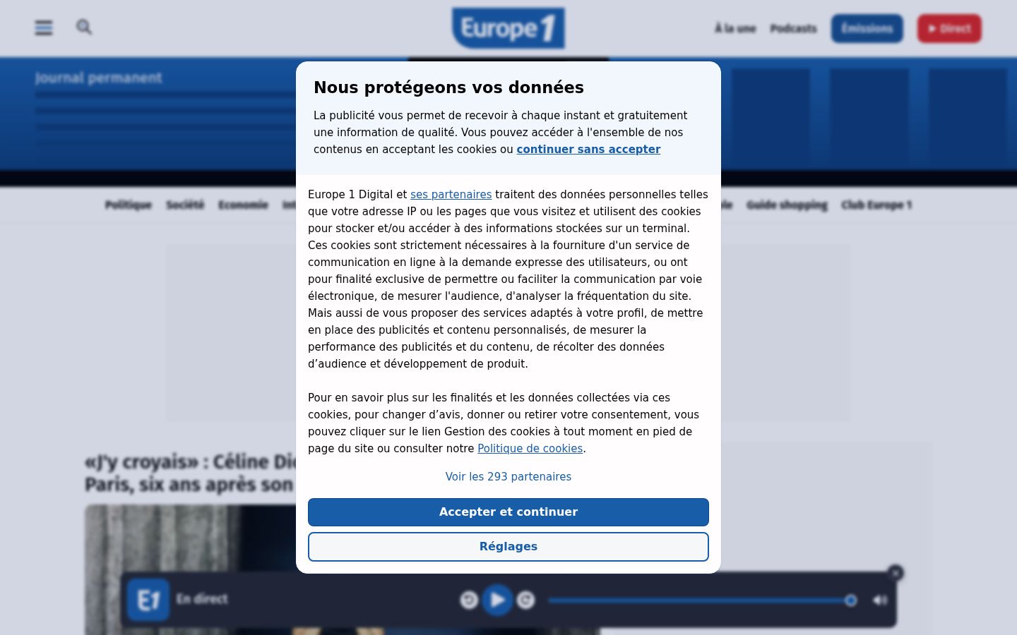 Kuvakaappaus suostumusbannerista, joka näytettiin ennen mitään vuorovaikutusta