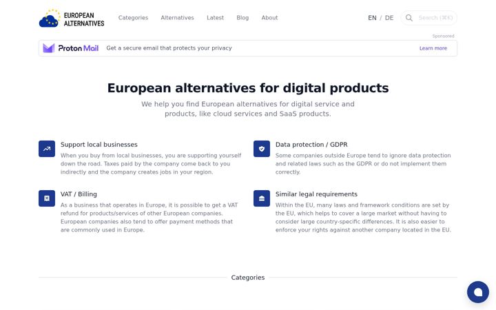 Screenshot of european-alternatives.eu