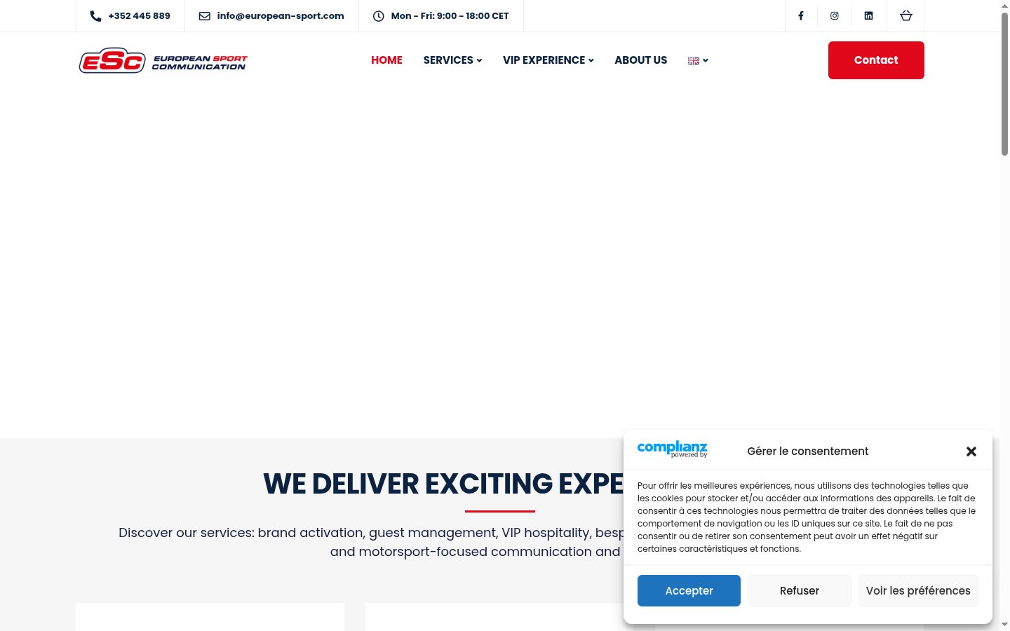 Screenshot del banner di consenso mostrato prima di qualsiasi interazione