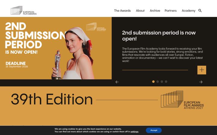 Screenshot von europeanfilmawards.eu