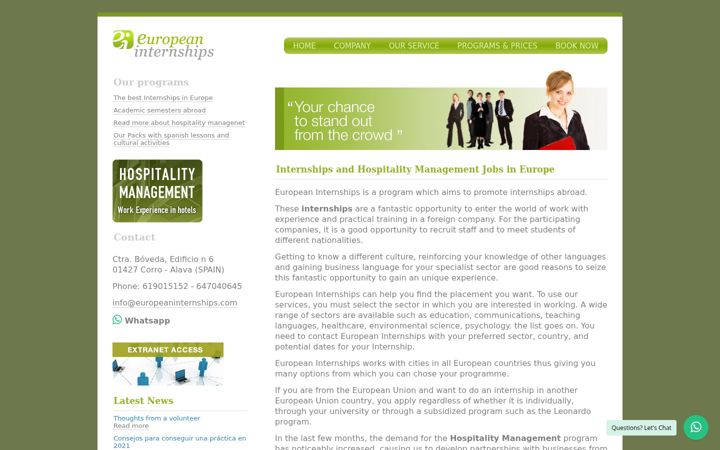 Screenshot of europeaninternships.com
