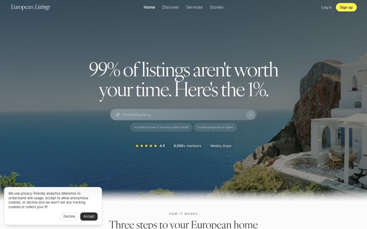 Capture d'écran de europeanlistings.com