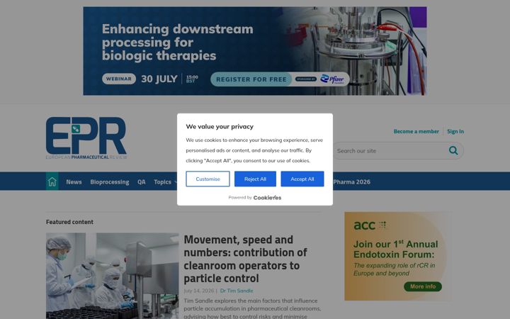Screenshot of europeanpharmaceuticalreview.com