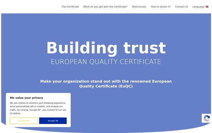 Screenshot of europeanqualitycertificate.eu