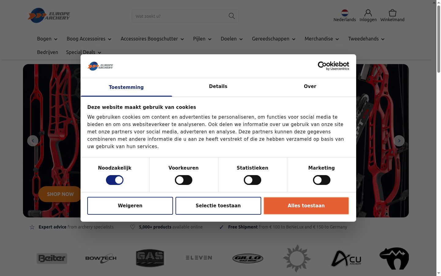 Screenshot del banner di consenso mostrato prima di qualsiasi interazione
