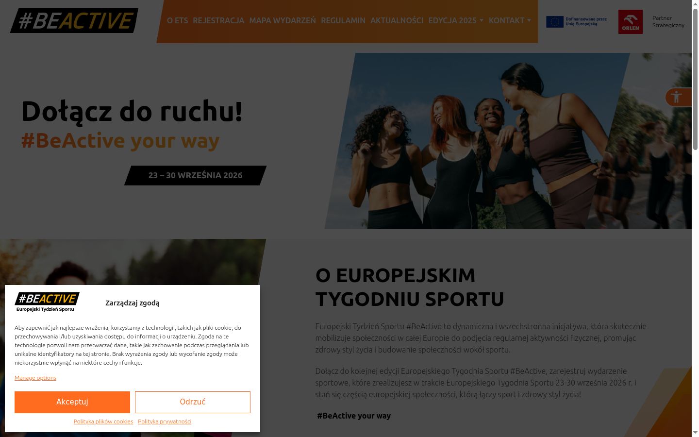 Zrzut ekranu banera zgody wyświetlanego przed jakąkolwiek interakcją