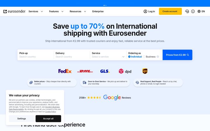Screenshot of eurosender.com