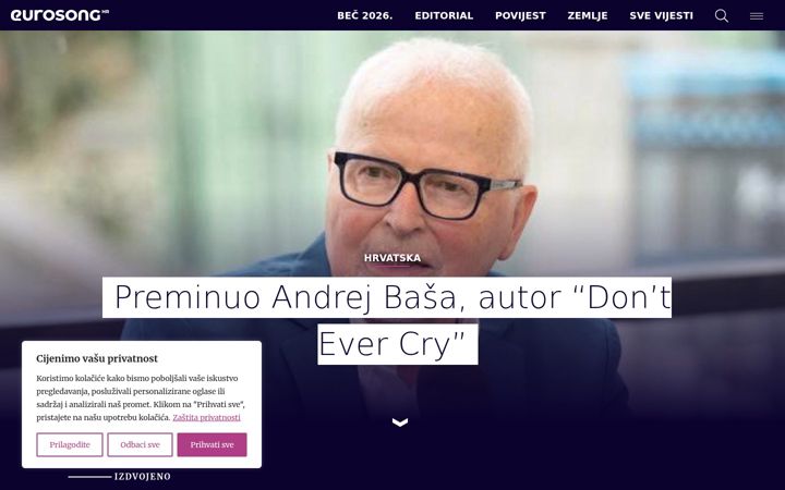 Snímek obrazovky eurosong.hr