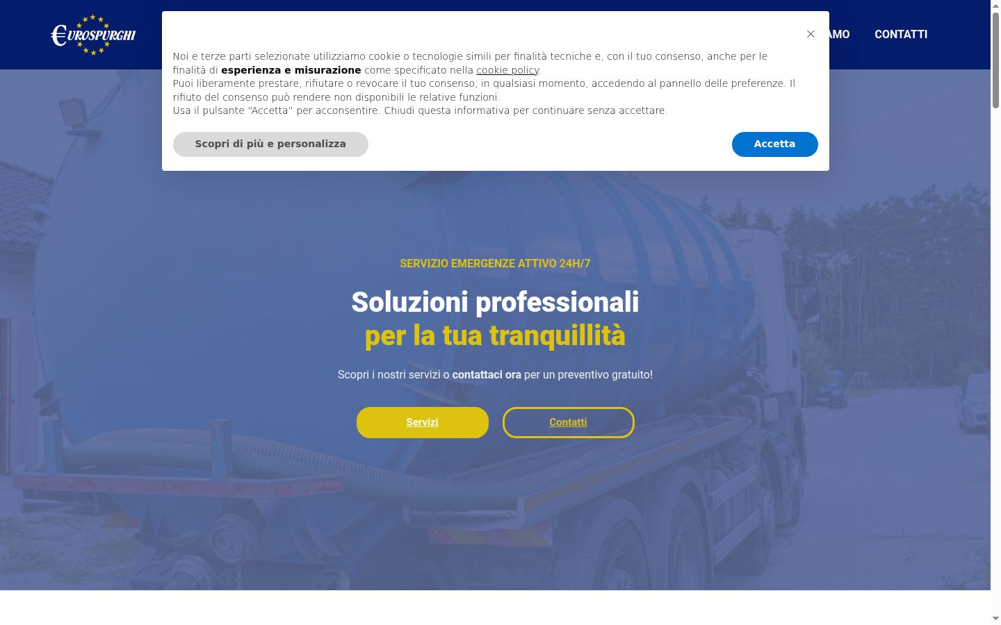 Screenshot del banner di consenso mostrato prima di qualsiasi interazione