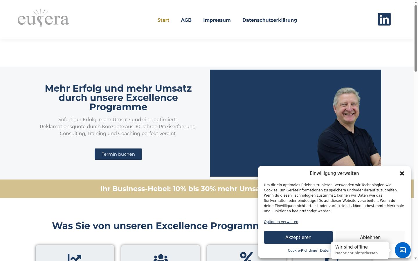 Screenshot des Einwilligungsbanners vor jeglicher Interaktion