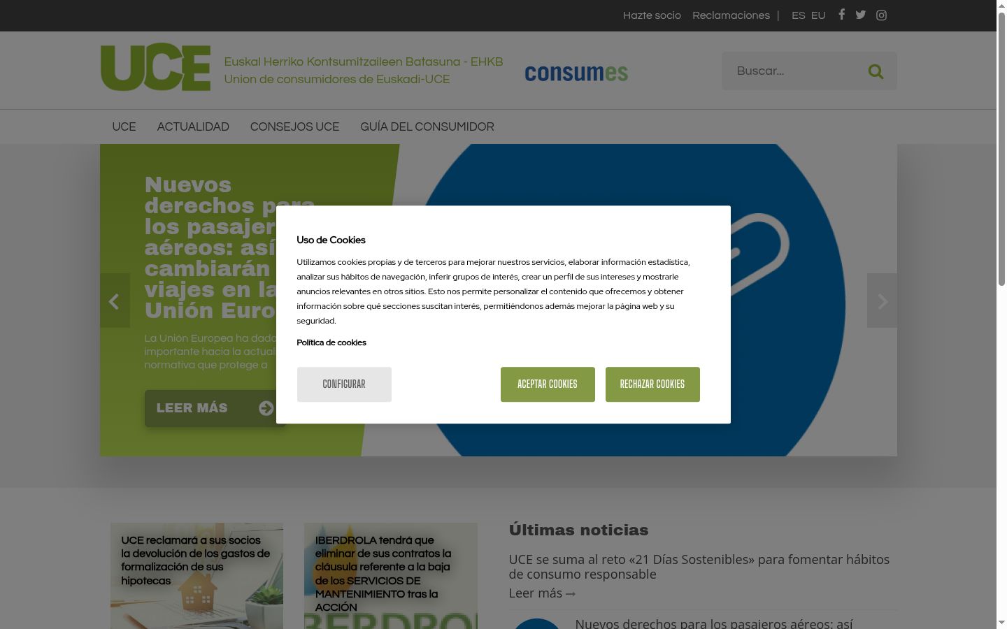 Screenshot del banner di consenso mostrato prima di qualsiasi interazione