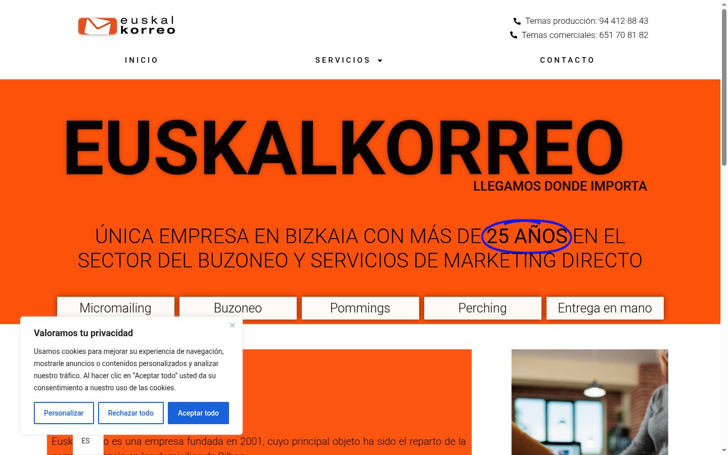 Captura de pantalla del banner de consentimiento mostrado antes de cualquier interacción