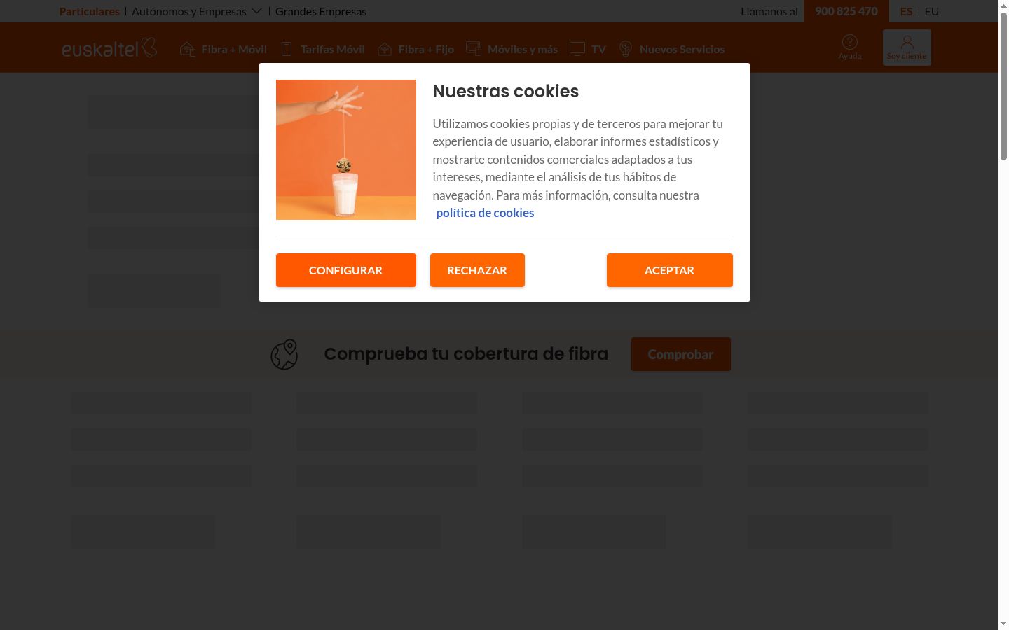 Captura de ecrã do banner de consentimento apresentado antes de qualquer interação