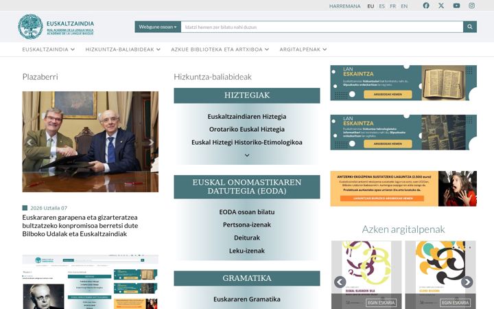 Screenshot of euskaltzaindia.eus