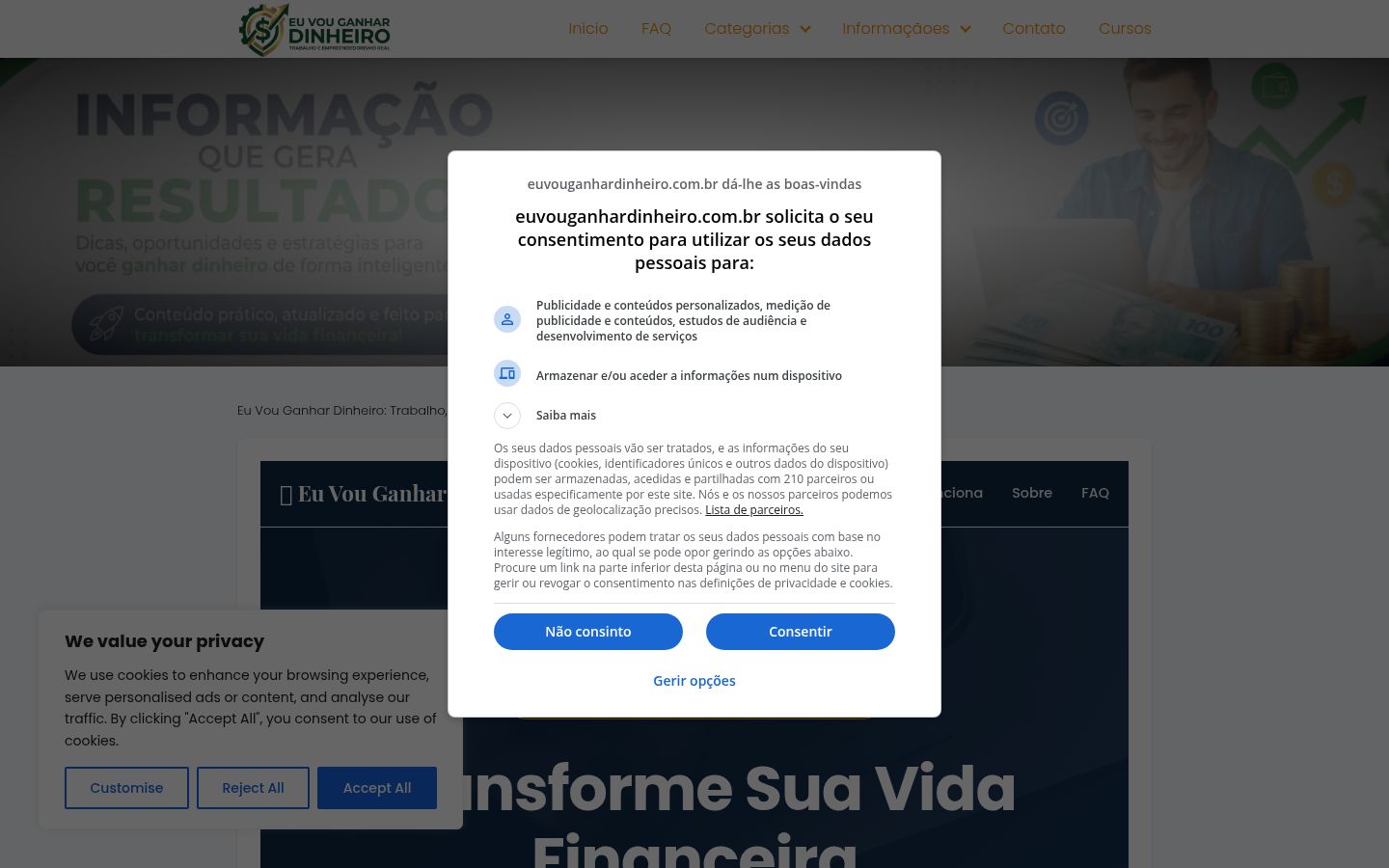 Screenshot tal-banner tal-kunsens muri qabel kwalunkwe interazzjoni